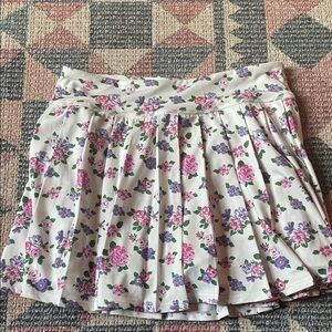 Girls floral Pleated Mini Skort with pockets- White with Pink & Purple Flowers